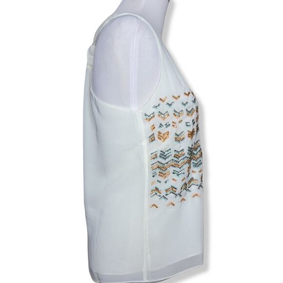 Greylin Racerback Sequin Bead Embellished Boho Tank Top Blouse White Medium - Picture 12 of 14